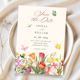 Floral spring garden wedding save the date