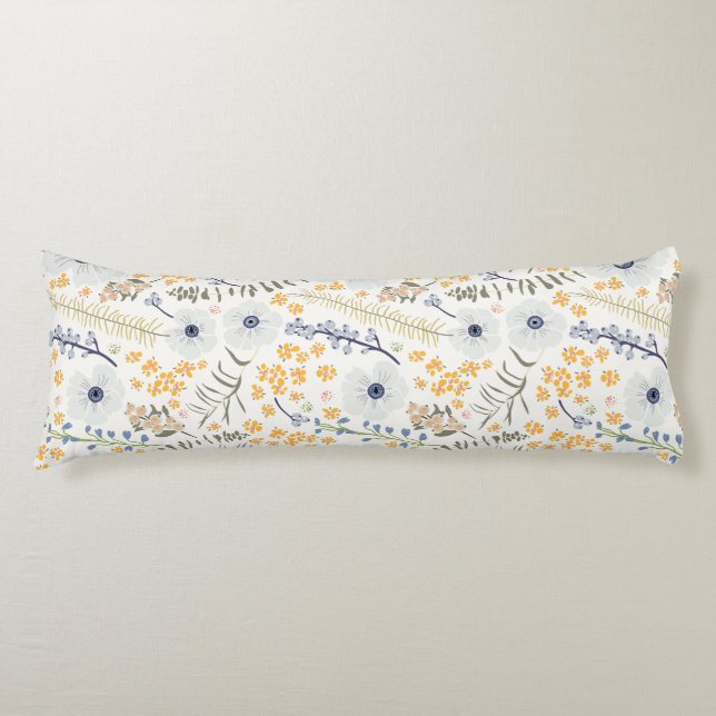 Floral Spring Home Botanical Blue Yellow Mix Body Cushion (Front)