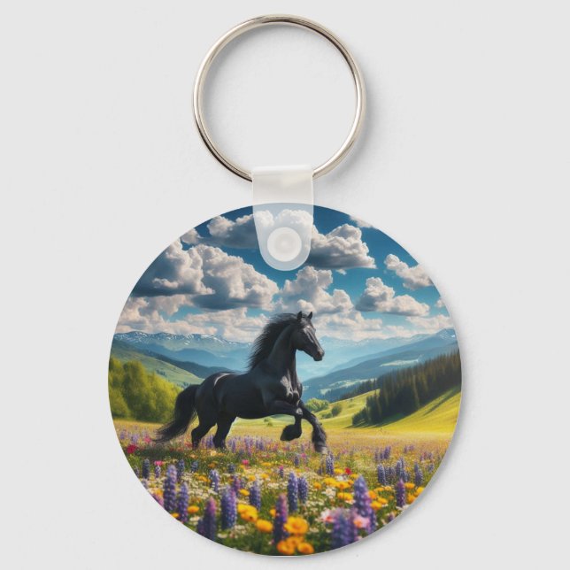 Floral/spring horse/stallion  key ring (Front)