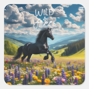 Floral/spring horse/stallion  square sticker