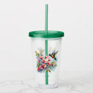Floral/spring hummingbird artwork  acrylic tumbler