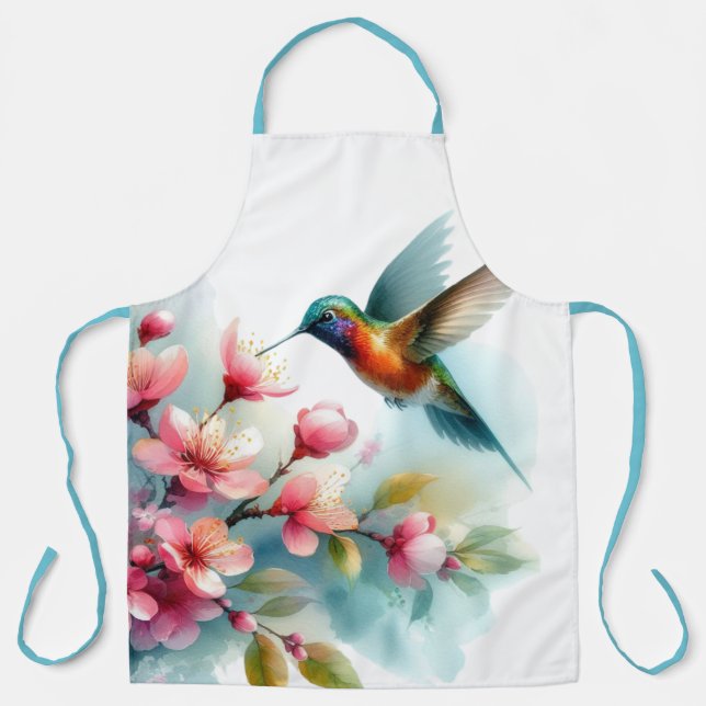 Floral/spring hummingbird artwork  apron (Front)