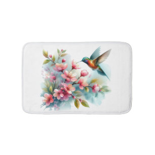 Floral/spring hummingbird artwork bath mat