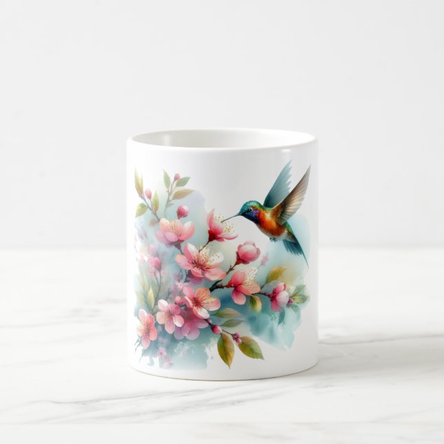 Floral/spring hummingbird artwork  coffee mug (Center)