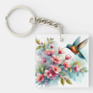 Floral/spring hummingbird artwork key ring
