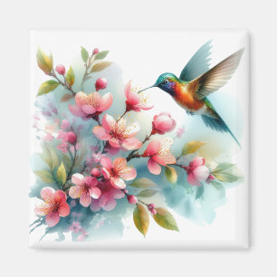 Floral/spring hummingbird artwork magnet