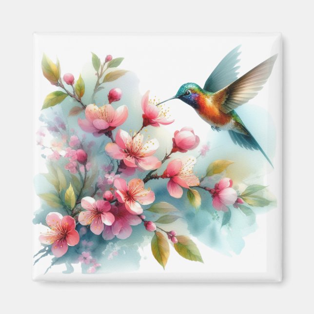 Floral/spring hummingbird artwork  magnet (Front)
