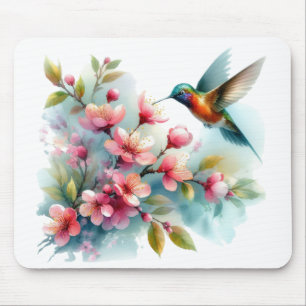 Floral/spring hummingbird artwork  mouse pad