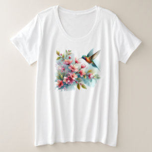 Floral/spring hummingbird artwork  plus size T-Shirt
