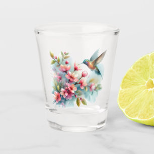 Floral/spring hummingbird artwork shot glass
