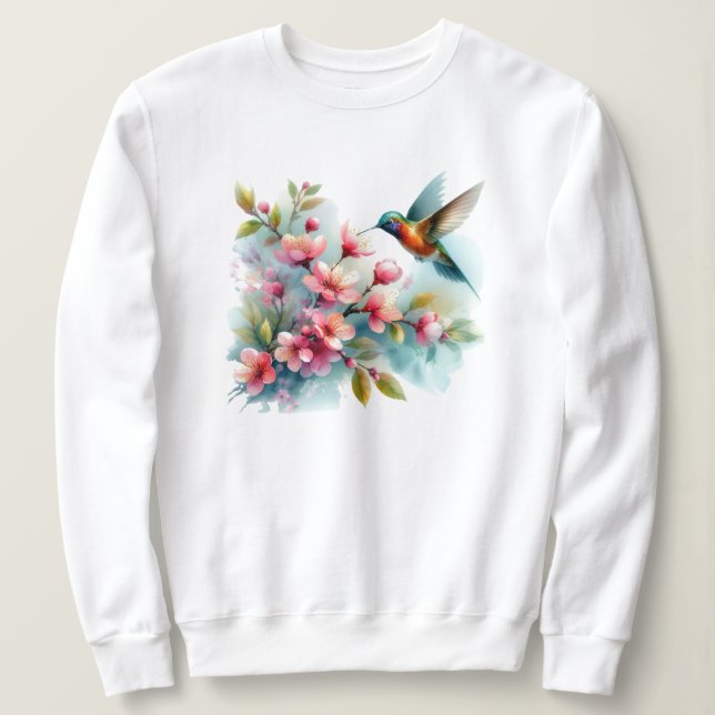 Floral/spring hummingbird artwork  sweatshirt (Design Front)