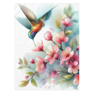 Floral/spring hummingbird artwork tablecloth