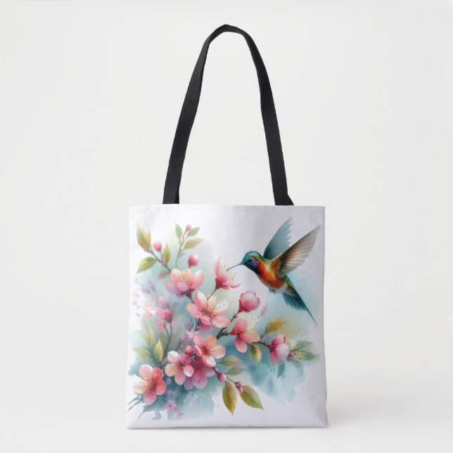 Floral/spring hummingbird artwork  tote bag (Front)