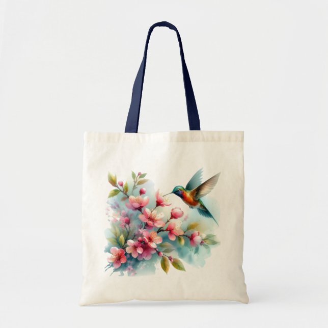 Floral/spring hummingbird artwork  tote bag (Front)