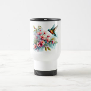 Floral/spring hummingbird artwork  travel mug