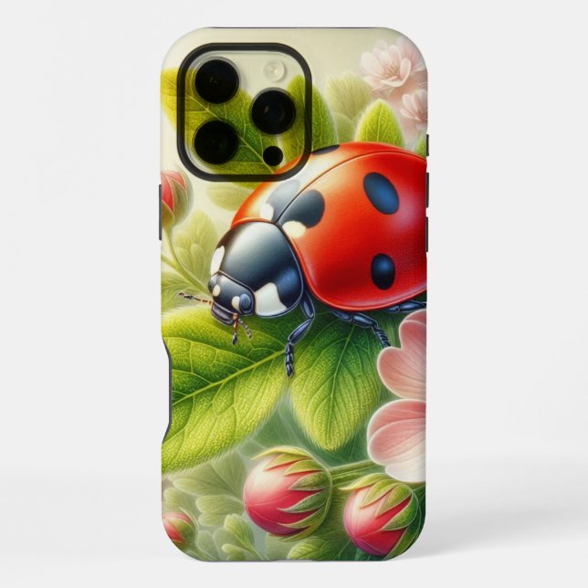 Floral/spring ladybug artwork  iPhone case (Back)