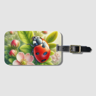 Floral/spring ladybug artwork luggage tag