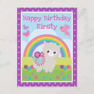Floral Spring Llama & Rainbow Birthday  Postcard