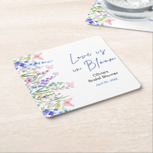 Floral Spring Love is in Bloom Bridal Shower Square Paper Coaster