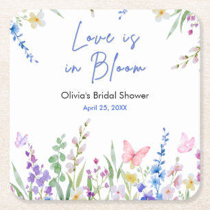 Floral Spring Love is in Bloom Bridal Shower  Square Paper Coaster