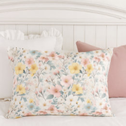Floral Spring Meadow Pink Yellow  Pillowcase