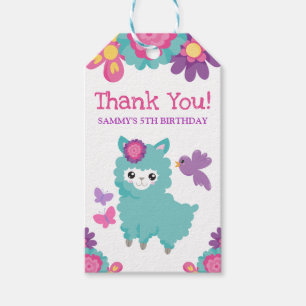 Floral Spring Teal Llama Birthday Thank You Gift Tags