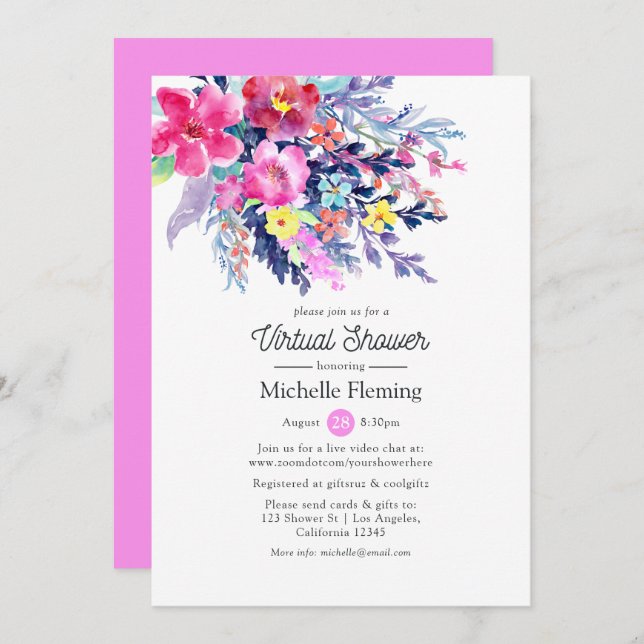 Floral Spring Virtual Baby or Bridal Shower Invitation (Front/Back)