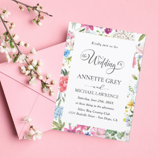 Floral spring watercolor Wedding Invitation