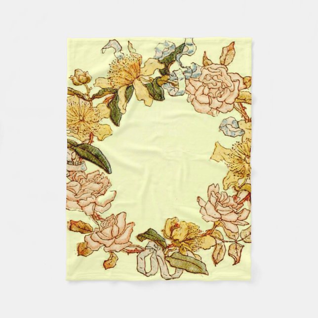 Floral Spring Wreath Flower Pink Flowers Art Fleece Blanket (Front)