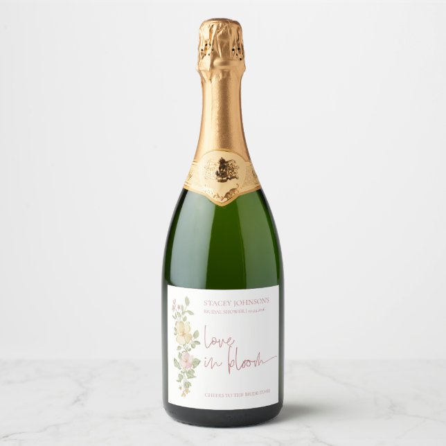 Floral SpringBridal Shower Champagne Bottle Label (Front)