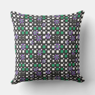 Floral Square Conundrum Purple Green White Black Cushion