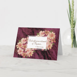 Floral St. Francis of Assisi Quote Marble Maroon Card