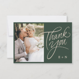 Floral Stacked Monogram Initials Script Wedding Thank You Card