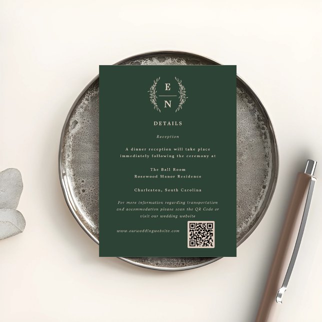 Floral Stacked  Monogram Initials Wedding Details  Enclosure Card (Floral Stacked Monogram Initials Wedding Details Enclosure Card)