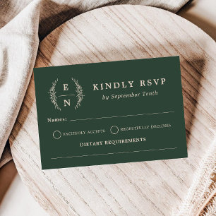 Floral Stacked Monogram Initials Wedding Details RSVP Card