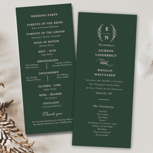 Floral Stacked Monogram Initials Wedding Programme (Floral Stacked Monogram Initials Wedding Program)