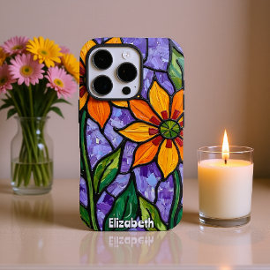 Floral Stained Glass Artwork iPhone 16 Pro Case