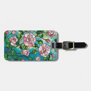 Floral Stained Glass Effect Pink Flowers Botanical Luggage Tag