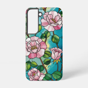 Floral Stained Glass Effect Pink Flowers Botanical Samsung Galaxy Case