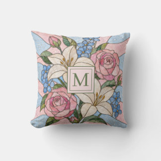 Floral Stained Glass Personalised Monogram Cushion