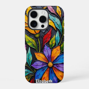 Floral Stained Glass Window Panel iPhone 16 Pro Case