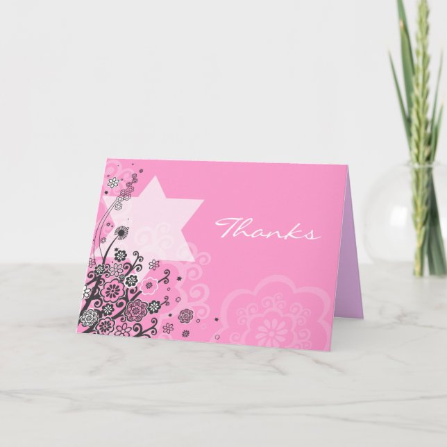 Floral Star Jewish Baby Naming Thank You Card (Front)