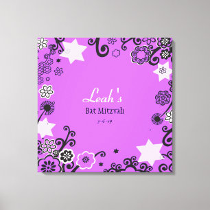 Floral Star Purple Bat Mitzvah Sign-In Board Canvas Print