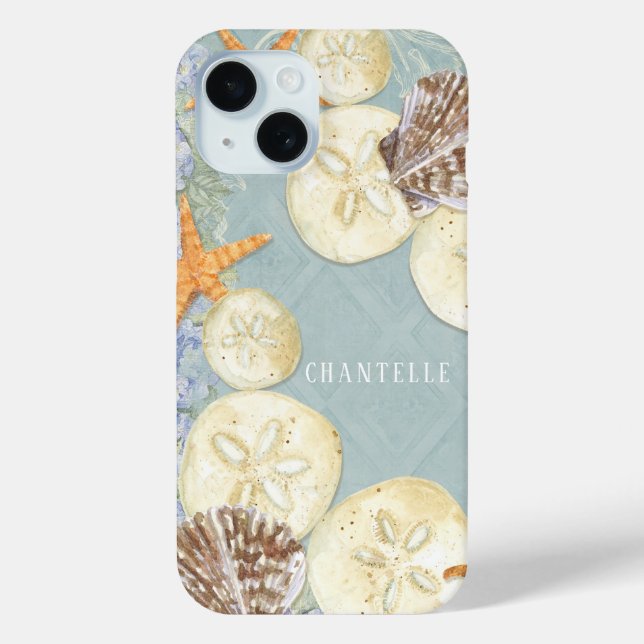 Floral Starfish Sea Shells Beach Blue Case-Mate iPhone Case (Back)