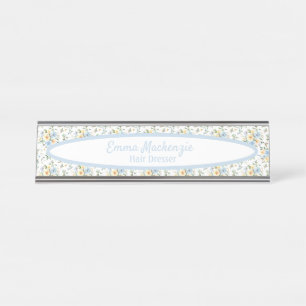 Floral Station Blue Yellow Flowers Desk Sign