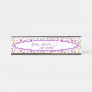 Floral Station Purple Pink Flowers Desk Sign