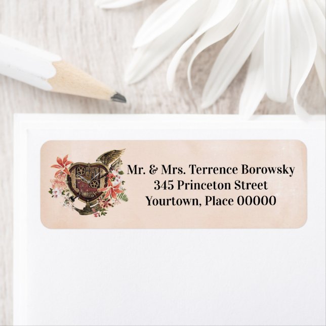 Floral Steampunk Flying Heart Return Address (Insitu)