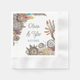 Floral Steampunk Wedding Date and Names Napkin