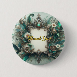 Floral Steampunk Wedding Green and Silver 6 Cm Round Badge