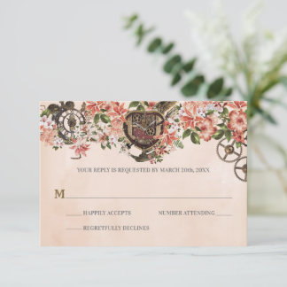 Floral Steampunk Wedding RSVP Card